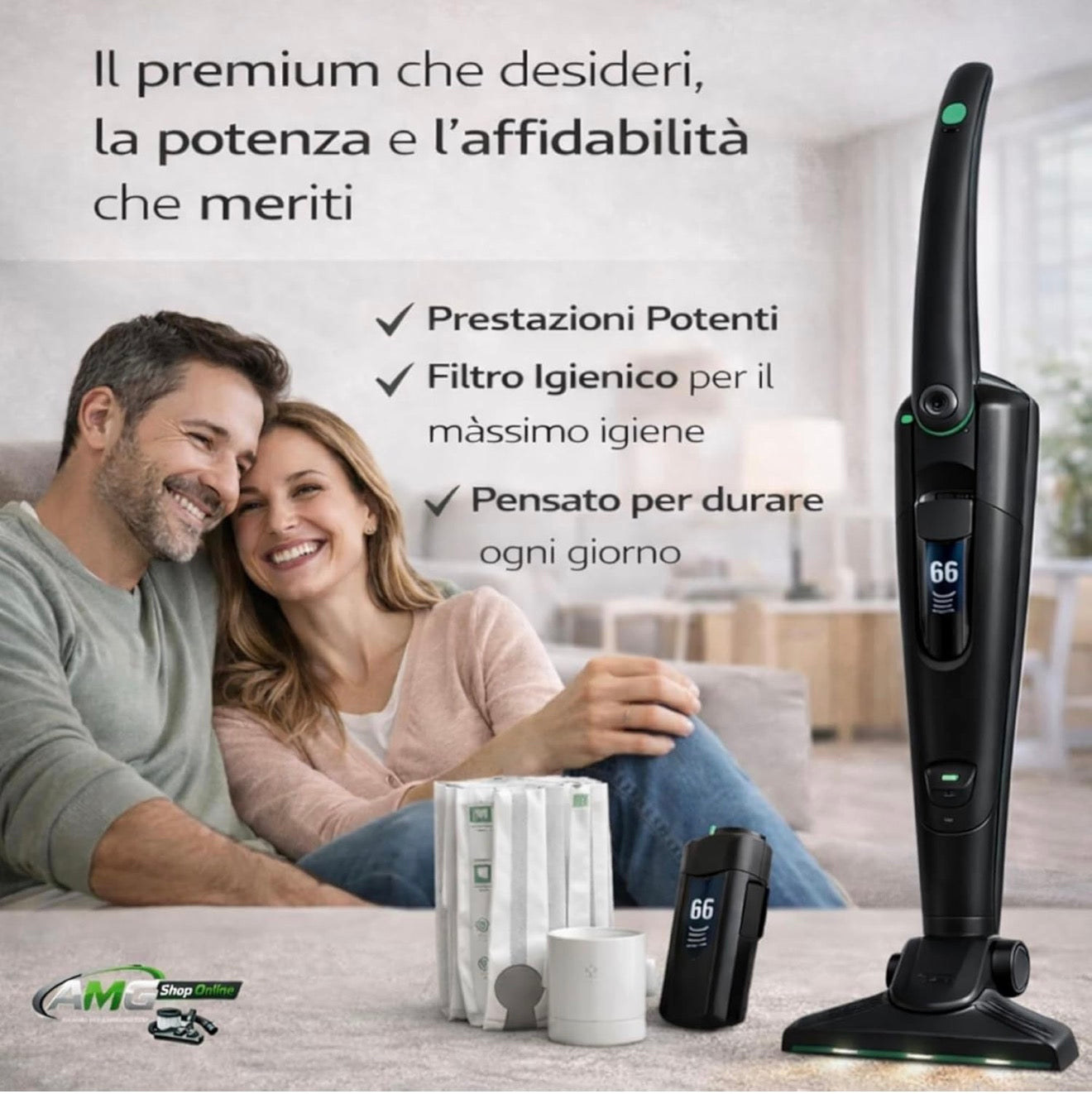 Aspirapolvere Senza Fili Folletto VK7s Black con EB7s + HD7s + SP7s + PB7 + 2 Batterie e 1 Caricatore + 6 Sacchetti con Dovina ORIGINALI + Borsa Accessori con Vari Tubi