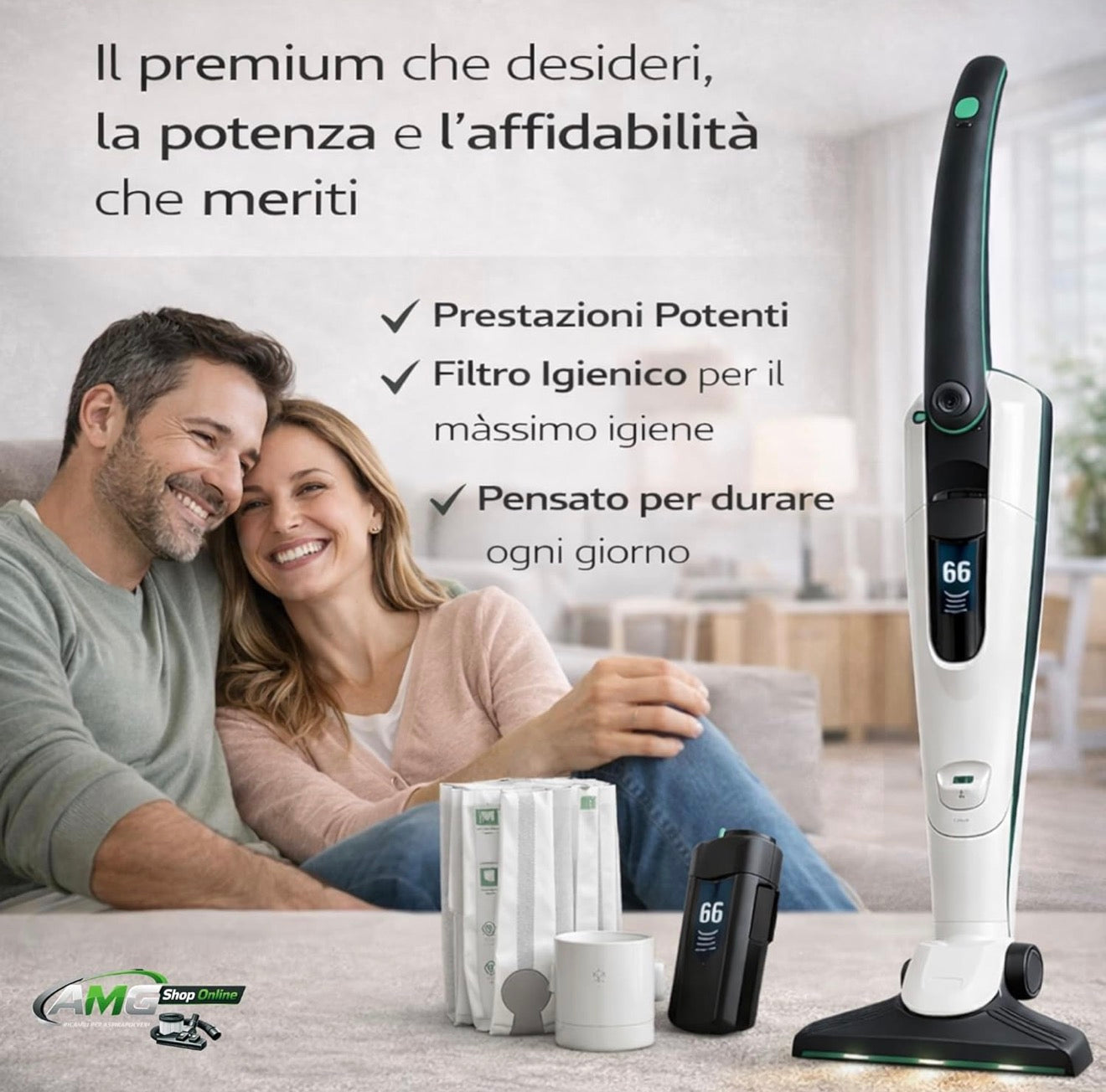 Aspirapolvere Senza Fili Folletto VK7s Bianco con EB7s + HD7s + SP7s + PB7s + 2 Batterie e 1 Caricatore + 6 Sacchetti con Dovina ORIGINALI + Borsa Accessori con Vari Tubi