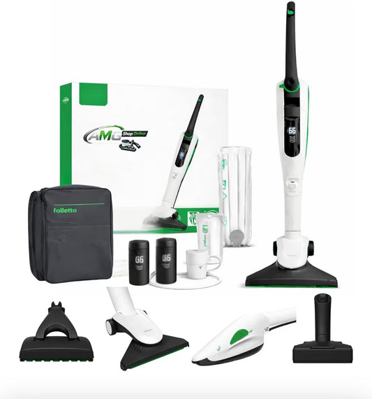 Aspirapolvere Senza Fili Folletto VK7s Bianco con EB7s + HD7s + SP7s + PB7s + 2 Batterie e 1 Caricatore + 6 Sacchetti con Dovina ORIGINALI + Borsa Accessori con Vari Tubi